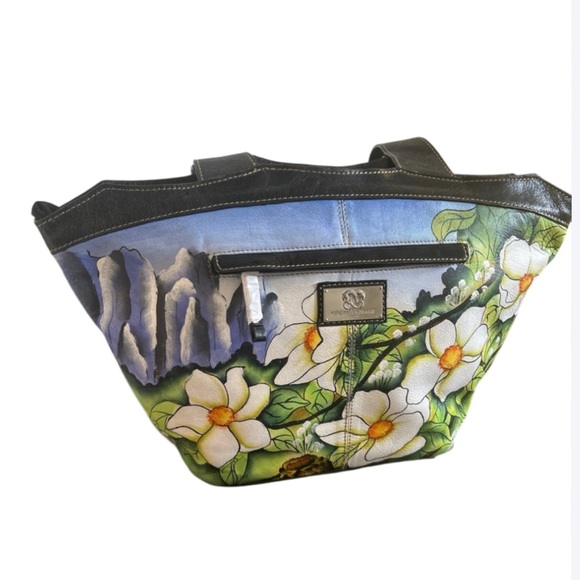 Sharif 100% Leather NWT Shoulder Bag Hand Painted Floral Flowers - Picture 11 of 17